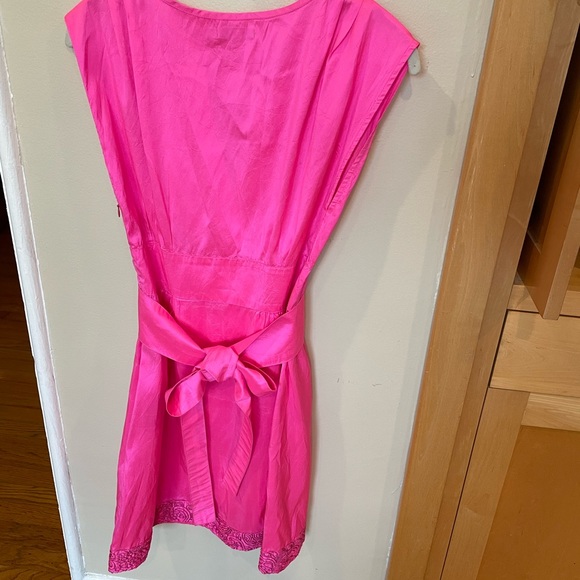 Calypso St Barth Pink Silk Dress Size XS Tie Waist Embroidered Vneck - Picture 4 of 7